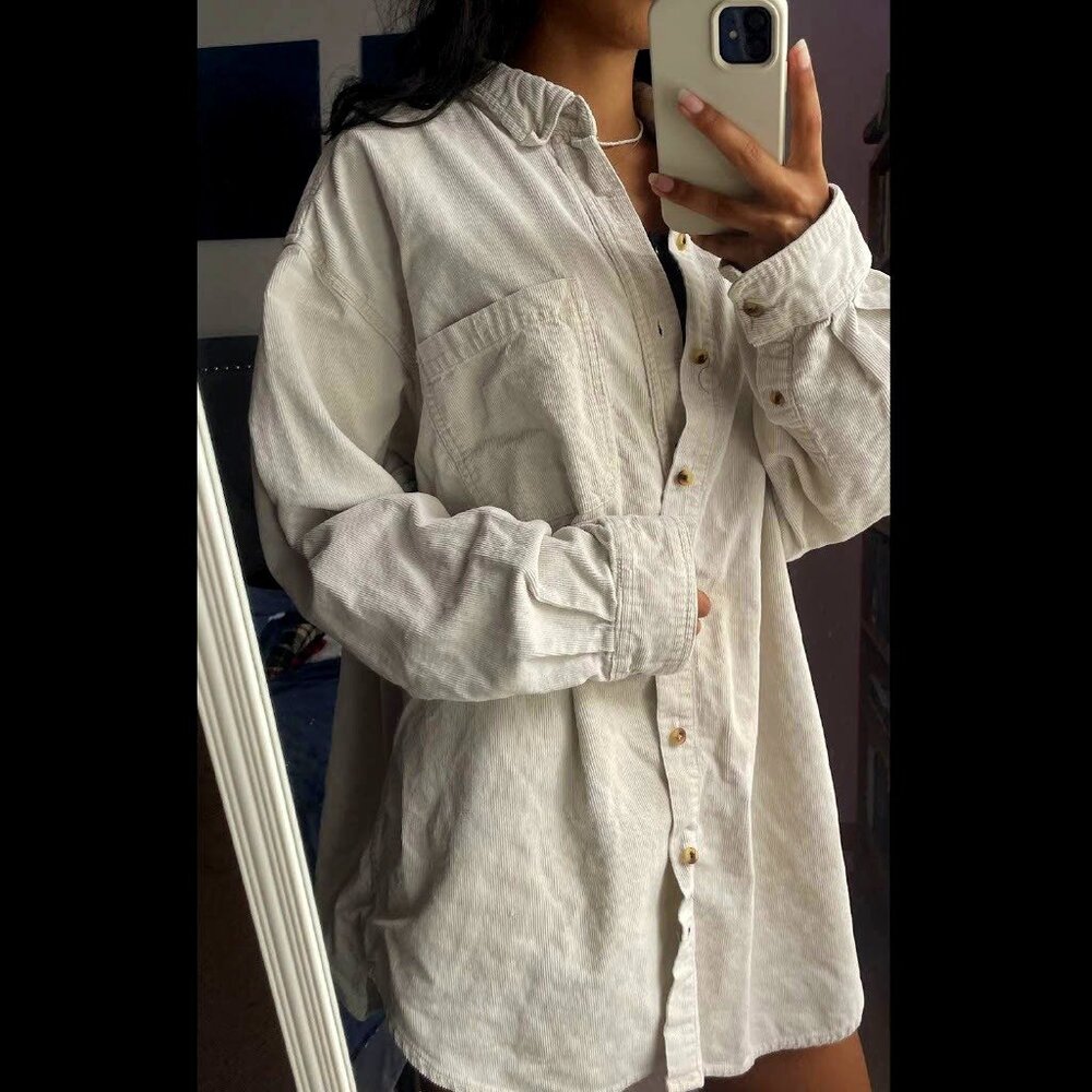 XL Soft Off-White Northwest Territory Corduroy Long Sleeve Button-Up